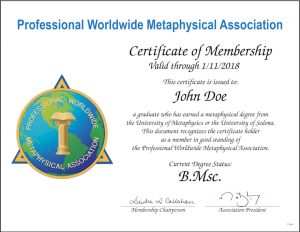 Professional Worldwide Metaphysical Association Diploma